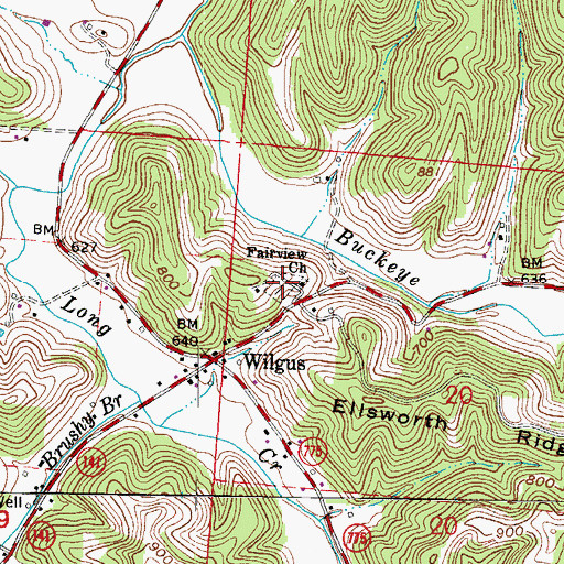 Topographic Map of Fairview Baptist Cemetery, OH