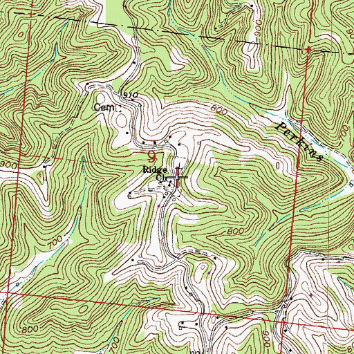 Topographic Map of Perkins Ridge Cemetery, OH