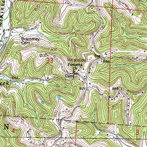 Topographic Map of Pomaria Cemetery, OH