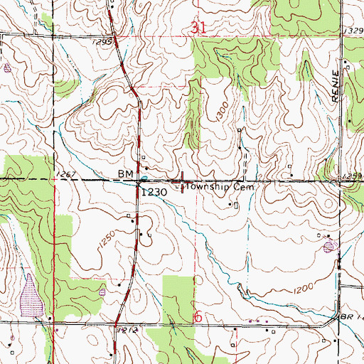 Topographic Map of Baldwin Cemetery, OH