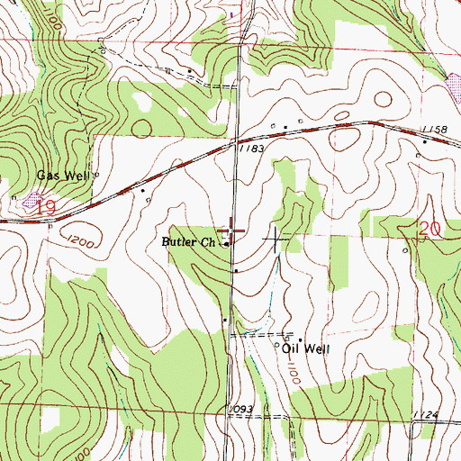 Topographic Map of Butler Baptist Cemetery, OH