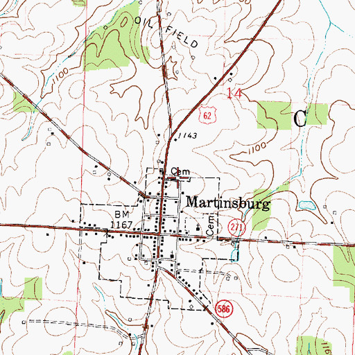 Topographic Map of Martinsburg Presbyterian Cemetery, OH