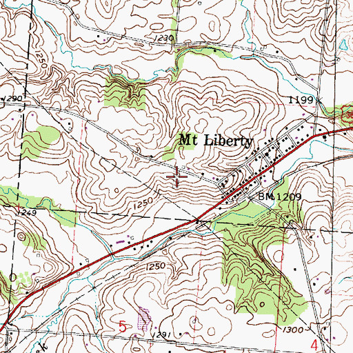 Topographic Map of Mount Liberty Cemetery, OH