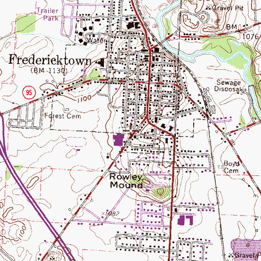 Topographic Map of Old Fredericktown Cemetery, OH