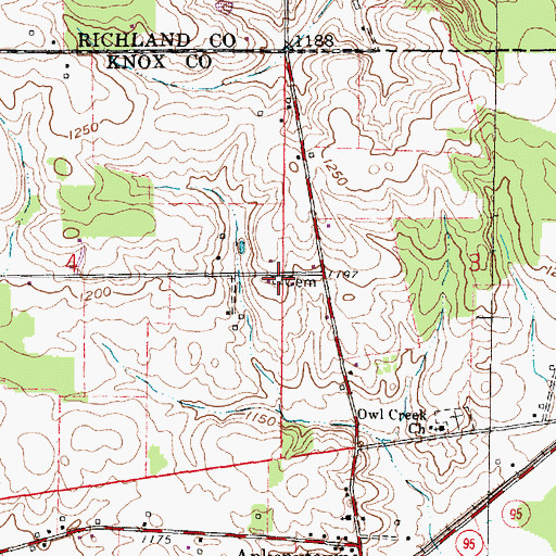 Topographic Map of Ridenour Cemetery, OH