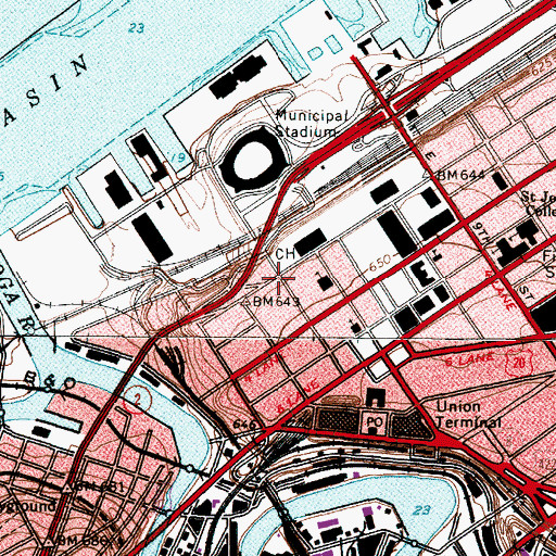Topographic Map of Lakeside Place, OH