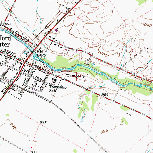 Topographic Map of Milford Center Cemetery, OH