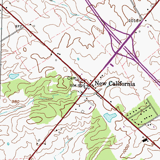 Topographic Map of New California Cemetery, OH