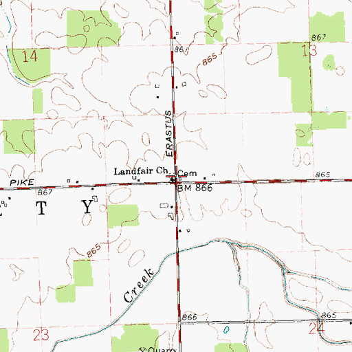 Topographic Map of Landfair Cemetery, OH