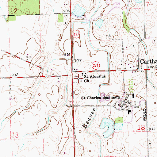 Topographic Map of Saint Aloysious Catholic Cemetery, OH