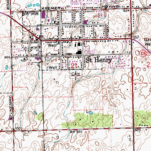 Topographic Map of Saint Henry Catholic Cemetery, OH