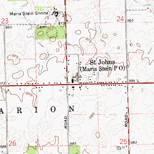 Topographic Map of Saint Johns Catholic Cemetery, OH