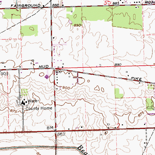 Topographic Map of Mercer Memory Gardens, OH
