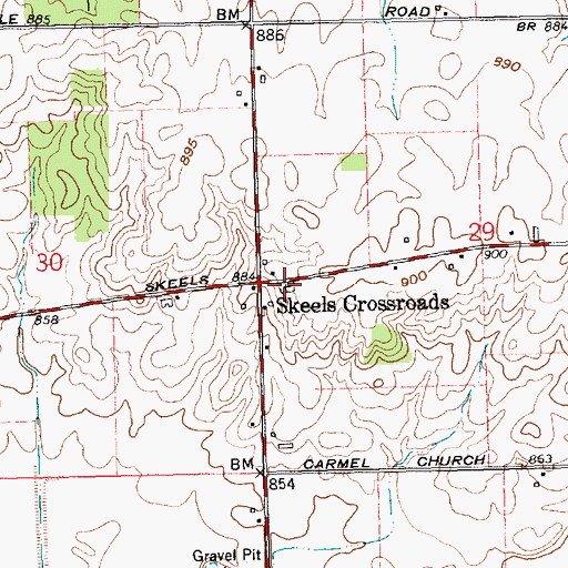 Topographic Map of Skeels Cemetery, OH