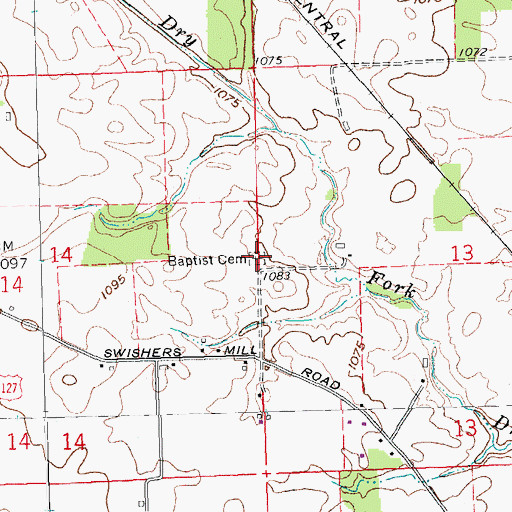 Topographic Map of Dry Fork Baptist Cemetery, OH