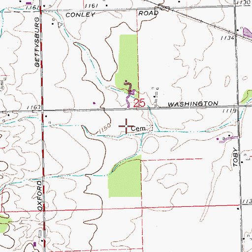 Topographic Map of Frame Cemetery, OH