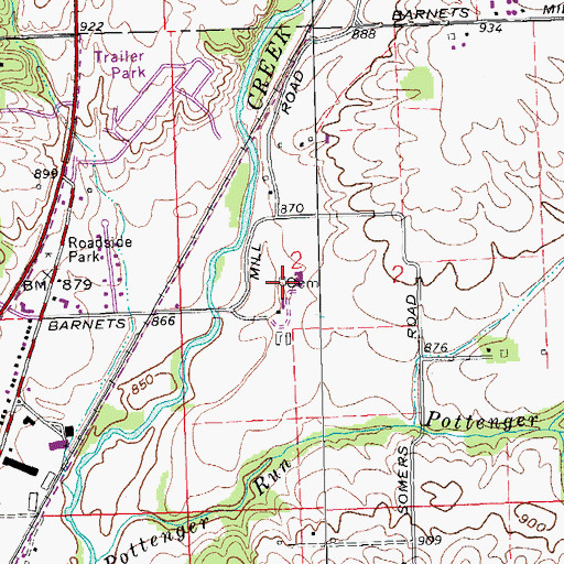 Topographic Map of Kirven-Pottenger Cemetery, OH