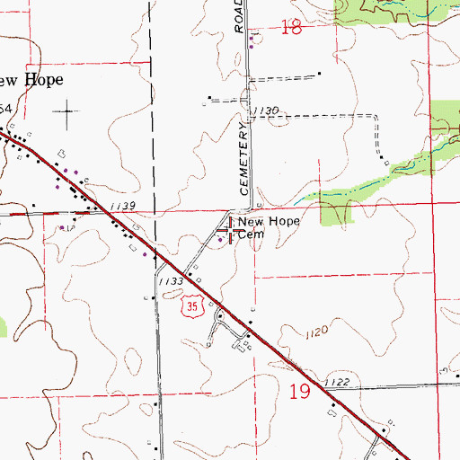 Topographic Map of New Hope Cemetery, OH