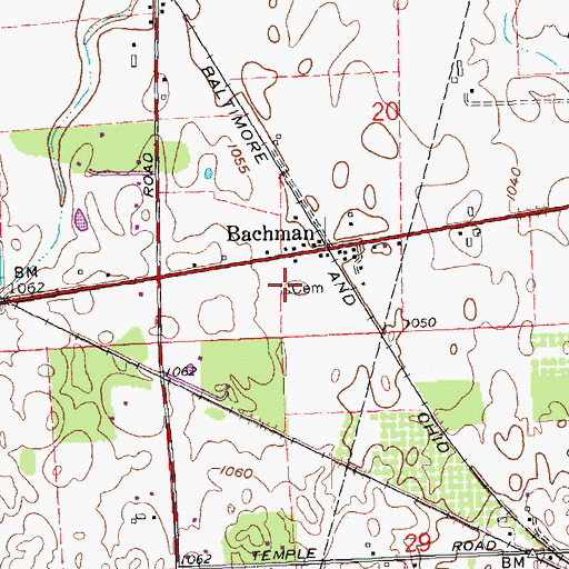 Topographic Map of Bachman Cemetery, OH