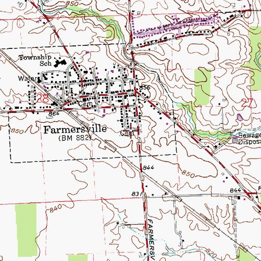 Topographic Map of Farmersville Cemetery, OH