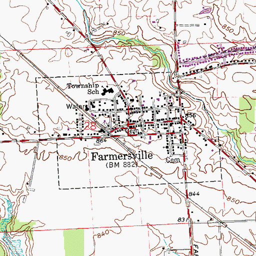 Topographic Map of Farmersville United Brethren Cemetery, OH