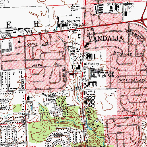 Topographic Map of First Baptist Church of Vandalia, OH