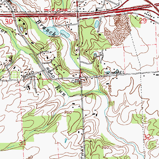 Topographic Map of Frantz Cemetery, OH