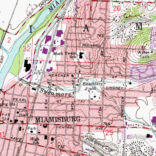 Topographic Map of Miamisburg Cemetery, OH