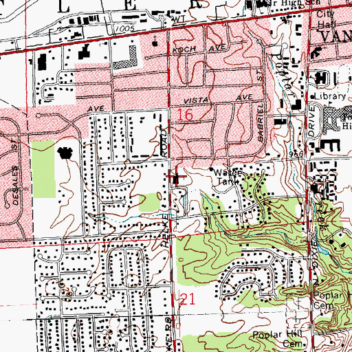 Topographic Map of Vandalia Baptist Temple, OH