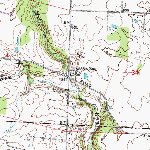 Topographic Map of Middle Run Primitive Baptist Church Cemetery, OH