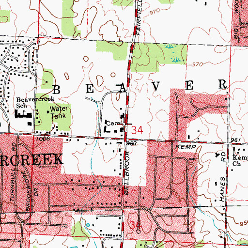 Topographic Map of Sunnyside Cemetery, OH