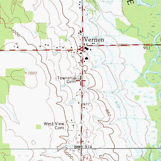 Topographic Map of Brockway Cemetery, OH