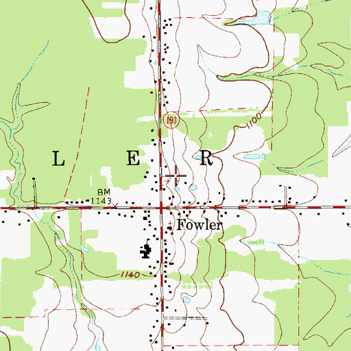 Topographic Map of Fowler Center Cemetery, OH