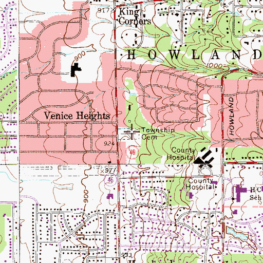 Topographic Map of Howland Township Cemetery, OH