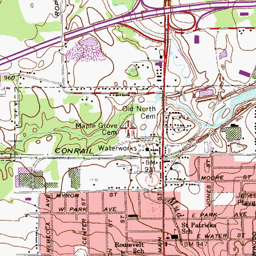 Topographic Map of Maple Grove Cemetery, OH