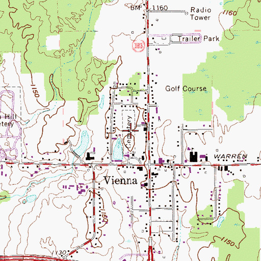 Topographic Map of Vienna Center Cemetery, OH