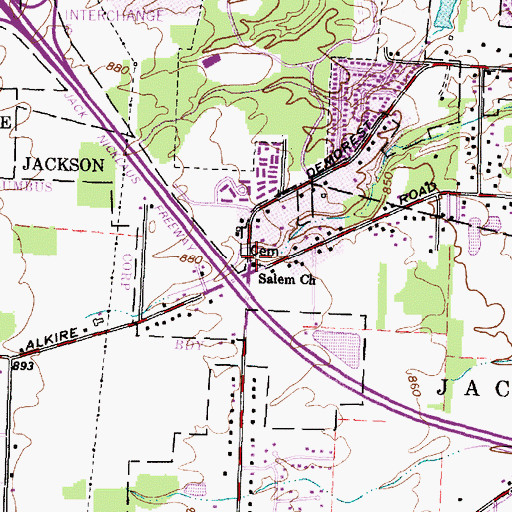 Topographic Map of Salem Cemetery, OH