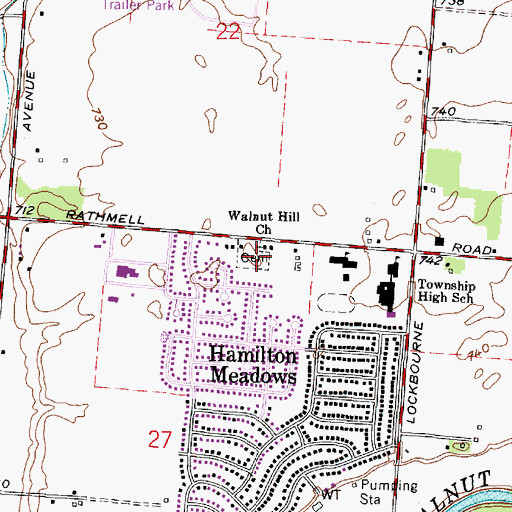 Topographic Map of Walnut Hill Cemetery, OH