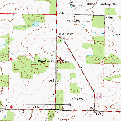 Topographic Map of Biglow Cemetery, OH