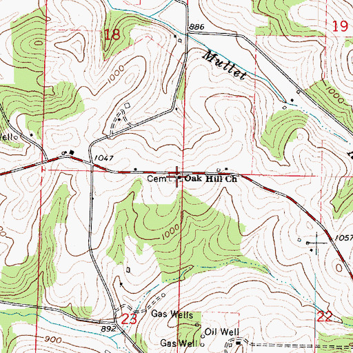 Topographic Map of Oak Hill Cemetery, OH