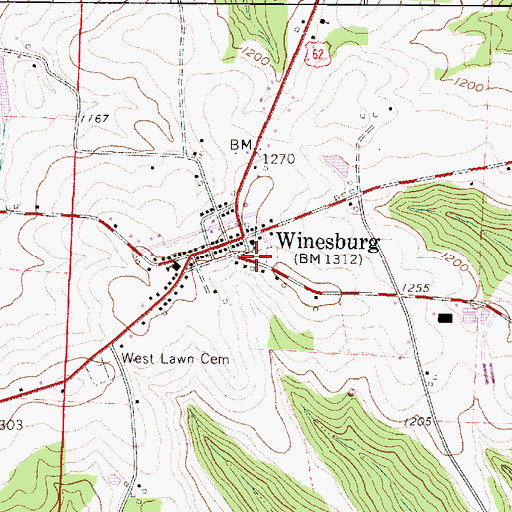 Topographic Map of Old Winesburg Cemetery, OH
