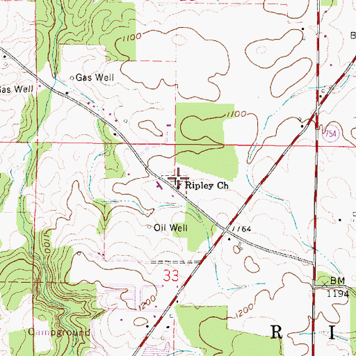 Topographic Map of Ripley Township Cemetery, OH