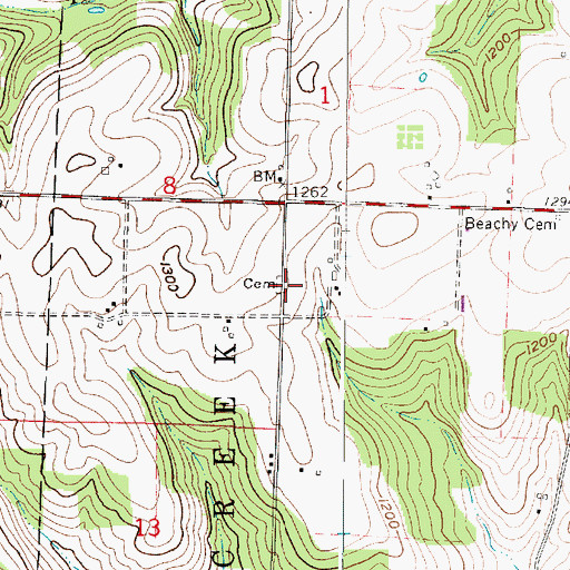 Topographic Map of Roman Raber Farm Cemetery, OH