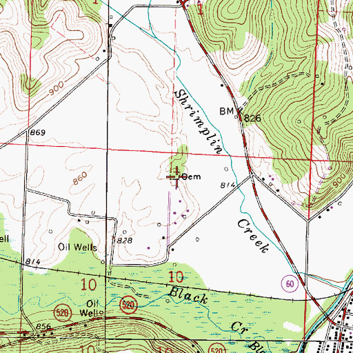 Topographic Map of Shrimplin Cemetery, OH