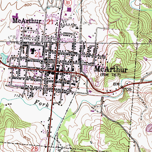 Topographic Map of Old McArthur Cemetery, OH