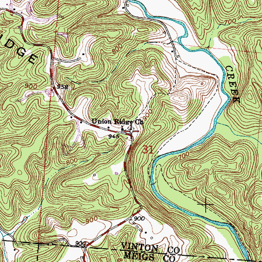 Topographic Map of Union Ridge Cemetery, OH
