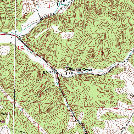 Topographic Map of Walnut Grove Cemetery, OH