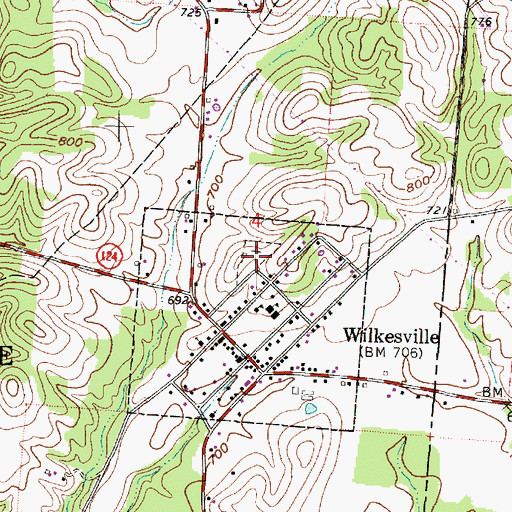 Topographic Map of Wilkesville Cemetery, OH