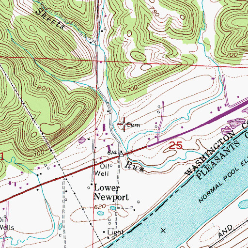 Topographic Map of Lower Newport Cemetery, OH