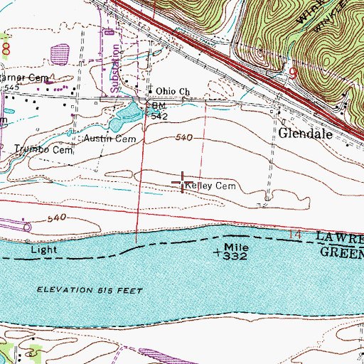 Topographic Map of Kelley Cemetery, OH